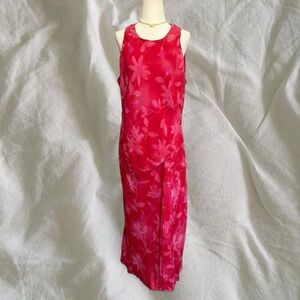 Jones New York Pink Floral Maxi Dress Slit Rayon Spring Wedding Guest Dress